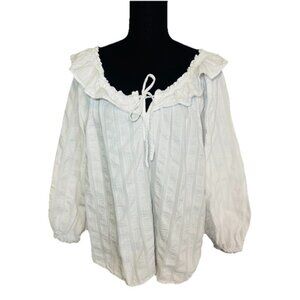 Free People White Lily of the Valley Ruffle Off Shoulder Blouse Top Peasant MED